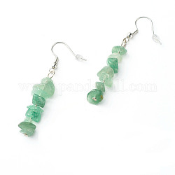 Natürliche grüne Aventurin-Chip-Perlen baumeln Ohrringe, Messingschmuck für Mädchenfrauen, Platin Farbe, 53.5~54.5 mm, Stift: 0.5 mm