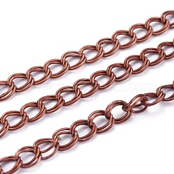 Doubles chaînes à maillons en fer, non soudée, couleur de cuivre rouge, avec bobine, lien: 5 mm de large, Longueur 6mm, épaisseur de 0.7mm, environ 328.08 pied (100 m)/rouleau