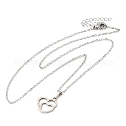 306 collana pendente in acciaio inossidabile da donna, cuore, 17.72 pollice (45 cm), ciondoli: 15.5x13.5mm.