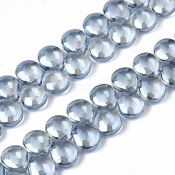 Abalorios de vidrio electroplate hebra, lustre de la perla chapado, lágrima, agua, 10x12x5mm, agujero: 0.8 mm, aproximamente 82~99 pcs / cadena, 16.93 pulgada ~ 23.23 pulgadas (43~59 cm)