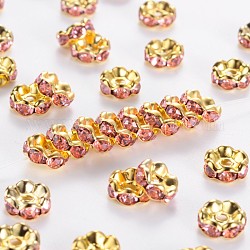 Perline distanziatori strass in ottone, grado a, rondelle, d'oro e nickel free, roso, circa8 mm di diametro, 3.8 mm di spessore, Foro: 1.5 mm