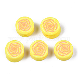 Perles en pâte polymère manuel, pour les fournitures de bricolage bijoux artisanat, plat et circulaire avec fleur, jaune, 9.5x3.5~5mm, Trou: 1.8mm