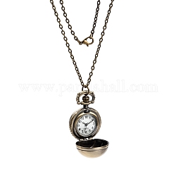 Rétro pendentif en alliage de ballon rond montres de poche collier de quartz, avec des chaînes de câble de fer et des pinces à homard, bronze antique, 31.5 pouce, montre: 41x27x26 mm