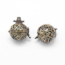 Brass Rack Plating Cage Pendants, For Chime Ball Pendant Necklaces Making, Lead Free & Cadmium Free, Round with Vine, Brushed Antique Bronze, 27x24.5x20.5mm, Hole: 4x6mm, Inner: 18mm, Fit For 3mm Rhinestone
