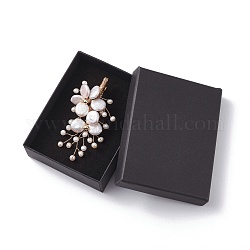 Corsage de mariage broche en perles de keshi naturelles, épinglette fleur élégante, broche de perles d'enroulement de fil, or, blanc antique, 66.5~72.5x35~49x18mm, pin: 0.6 mm