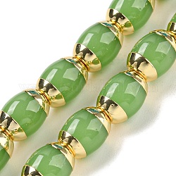 Perles en verre, avec emembouts en laiton doré, ovale, verte, 8x6mm, Trou: 1.2mm, Environ 50 pcs/chapelet, 15.94 pouce (40.5 cm)