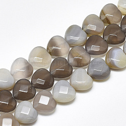 Fili di perle agata grigio naturale , sfaccettato, cuore, 14.5~15x15~15.5x7~8mm, Foro: 1.2 mm, circa 14pcs/filo, 7.6 pollice