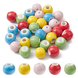 30 pezzo di perle di porcellana fatte a mano in 5 colori, luminoso stile porcellanato smaltato, tondo, colore misto, 7.5~8x7~7.5mm, Foro: 2 mm, 6 pz / colore