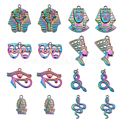 Chgcraft 16 pièces 8 styles breloques de couleur arc-en-ciel pendentifs en alliage plaqué serpent drame masque pharaon breloques en alliage pendentifs pour la fabrication de collier de bijoux