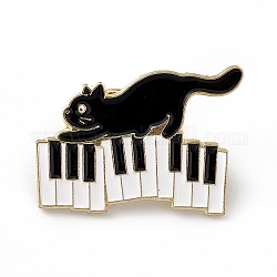 Broche en émail de chat de dessin animé, Broche à thème musical en alliage d'or clair pour vêtements de sac à dos, motif de chat, 22x30x2mm, pin: 1.3 mm