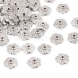 5-Petal Brass Micro Pave Clear Cubic Zirconia Bead Caps, Cadmium Free & Nickel Free & Lead Free, Real Platinum Plated, 9x9x3mm, Hole: 1.5mm