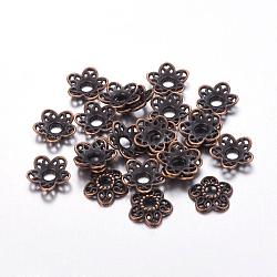Tibetischen Stil Legierung Perlenkappen, Bleifrei und cadmium frei, Rotkupfer, 10.7x11x2.5 mm, Bohrung: 3 mm