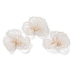 Cabochons en perles de verre, perles de cluster, avec supports de disque perforé en laiton doré, fleur, clair, 14x40x34mm
