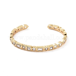 Bracelet manchette ouvert cœur et rectangle zircone cubique, bijoux en laiton doré pour femme, clair, diamètre intérieur: 2-1/4 pouce (5.6 cm)