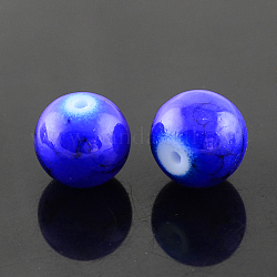 Spray Painted Glass Bead Strands, Round, Blue, 10mm, Hole: 1.3~1.6mm, about 80pcs/strand, 31.4 inch