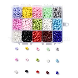 375g 15 colores cuentas de semillas de vidrio, colores opacos, redondo, color mezclado, 6/0, 4~5x2.5~4.5mm, agujero: 1.2~1.5 mm, 25 g / color