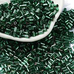 Baking Paint Glass Round Bugle Beads, Silver Lined, Tube, Teal, 3.5~3.8x2~2.5mm, Hole: 1.2mm