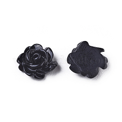 Resin Cabochons, Flower, Black, 7x3mm