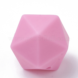 Perle di silicone ecologiche per uso alimentare, masticare perline per i denti, fare collane fai-da-te fai-da-te, icosaedro, perla rosa, 16.5x16.5x16.5mm, Foro: 2 mm