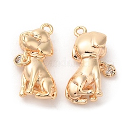 Brass with Glass Pendants, Dog & Heart Charm, Real 18K Gold Plated, 17x12x4mm, Hole: 1.2mm
