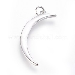 Brass Pendants, with Jump Ring, Moon, Platinum, 31x10x2mm, Hole: 2.5mm