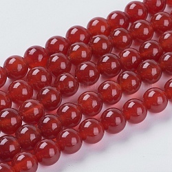 Perle corniola naturali fili, tinto, tondo, rosso scuro, 8mm, Foro: 1 mm, circa 49pcs/filo, 15~16 pollice