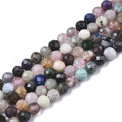 Chapelets de perles en pierres naturelles mélangées, facette, ronde, 4mm, Trou: 0.7mm, Environ 85~88 pcs/chapelet, 15 pouce ~ 15.55 pouces (38.2~39.5 cm)