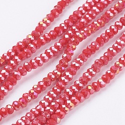 Electroplate Glass Beads Strands, Imitation Jade, AB Color Plated, Faceted, Rondelle, Orange Red, 3x2mm, Hole: 0.5mm, about 165~170pcs/strand, 16.7 inch