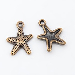 Tibetan Style Alloy Starfish/Sea Stars Charms, Lead Free and Cadmium Free, Red Copper, 16x12mm, Hole: 1mm