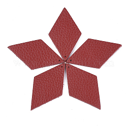 Umweltfreundliche Rindslederanhänger, Rhombus, rot, 49x27x2 mm, Bohrung: 1.5 mm