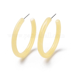Acrylic Ring Stud Earrings, 304 Stainless Steel Half Hoop Earrings for Girl Women, Lemon Chiffon, 46.5x5mm, Pin: 0.7mm