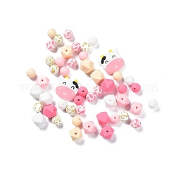 Perles focales en silicone écologiques de qualité alimentaire rondes/polygones/tête de vache, perles à mâcher pour les jouets de dentition, Diy soins infirmiers colliers faisant, couleur mixte, 12~29x12~31x4~12mm, Trou: 2.5mm, 50 pcs /sachet 