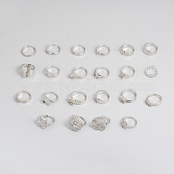 Adjustable Brass Ring Component, Filigree Ring Settings & Pad Ring Settings & Loop Ring Base, Mixed Shape, Platinum, Inner Diameter: 14.5~18mm, Tray: 3~21.5x3~21.5x3~6mm