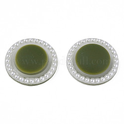 Cabochons acryliques, avec perles en plastique imitation abs, plat rond, vert olive foncé, 21.5x6mm
