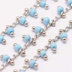 3.28 Fuß handgemachte Perlenketten, gelötet, mit Messing-Zubehör, Licht Himmel blau, 6x2~3 mm