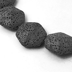 Natural Lava Rock Beads Strands, Dyed, Hexagon, Black, 22x22x10mm, Hole: 1mm