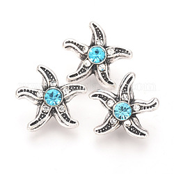 (Holiday Stock-Up Sale)Alloy Rhinestone Snap Buttons, Jewelry Buttons, Starfish/Sea Stars, Antique Silver, Aquamarine, 17.5x17x8mm, Knob: 4.5mm