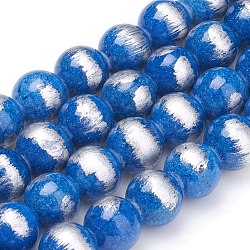Natürliche Jade Perlen Stränge, gebürstete silberne Farbe, gefärbt, Runde, Blau, 10 mm, Bohrung: 0.8 mm, ca. 40 Stk. / Strang, 15.94 Zoll (40.5 cm)