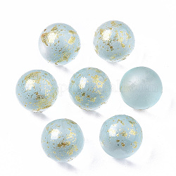 Perles de verre dépoli peintes à la bombe transparente, avec une feuille d'or, pas de trous / non percés, ronde, bleu ciel, 12mm
