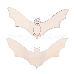 Ornamenti di ritagli di legno vuoti di halloween a forma di pipistrello, per la decorazione appesa di Halloween, articoli per feste fai-da-te per bambini, Burlywood, 56x113x2mm, corda: 320x1 mm