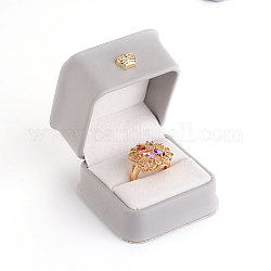 Scatole regalo anello in pelle pu, con corona in ferro dorato e interno in velluto, per nozze, custodia per gioielli, grigio, 5.85x5.8x4.9cm