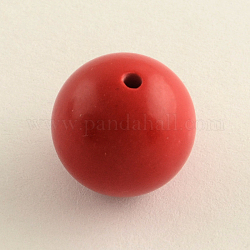 Runde Zinnober Perlen, Schamottestein, 8 mm, Bohrung: 1.5 mm