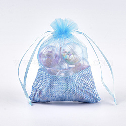 Sacs en organza, avec toile de jute, sacs à cordonnet, rectangle, bleuet, 17~18x12.4~13 cm
