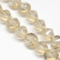 Electroplate Frosted Crystal Glass Bicone Beads Strands, Faceted, Rainbow Color Plated, White, 10.5x13mm, Hole: 1mm, about 50pcs/strand, 25.5inch