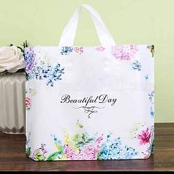 Пластиковые пакеты для покупок с цветочным узором и ручками, сумки для покупок, со словом прекрасный день, белые, 25x35x0.14 см, 50 шт / пакет