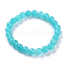 Gefärbte natürliche Jade Perlen Stretch-Armbänder, Runde, Zyan, Innendurchmesser: 2-1/4 Zoll (5.7 cm), Perle: 8~8.5 mm