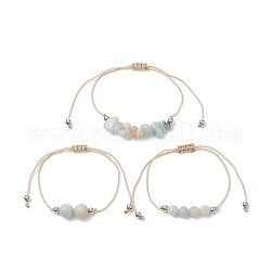 Ensemble de bracelets de perles tressées en amazonite naturelle 3pcs 3 styles, bracelets réglables en fil de nylon pour femmes, diamètre intérieur: 3-3/8 pouce (8.5 cm), 1pc / style