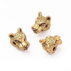 Tibetischer stil legierung perlen, Tigerkopf, Antik Golden, 11.5x10x9 mm, Bohrung: 2 mm