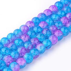 Synthetic Crackle Quartz Beads Strands, Two Tone Style, Round, Dyed, Dodger Blue, 8mm, Hole: 1mm, about 50pcs/strand, 15.7 inch