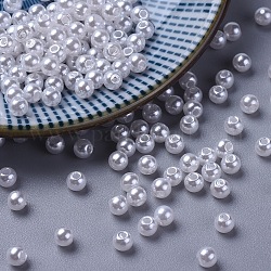 Perline acrilico perla imitato, tondo, bianco, 4mm, Foro: 1 mm, circa 17000pcs/500g